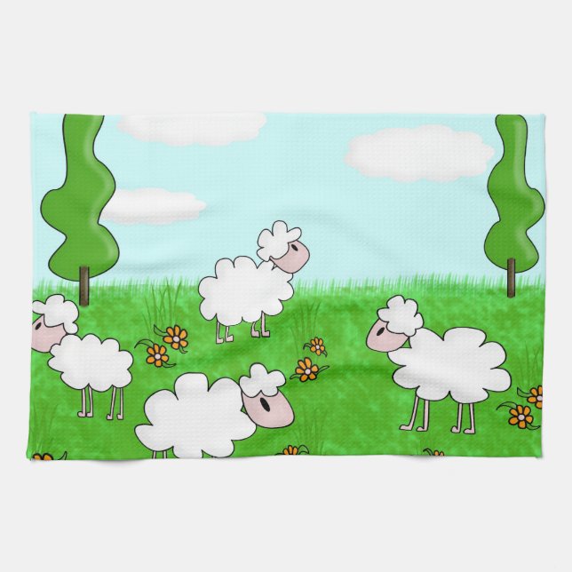 Cute Sheep Kids Illustration Kitchen Towel (Horizontal)