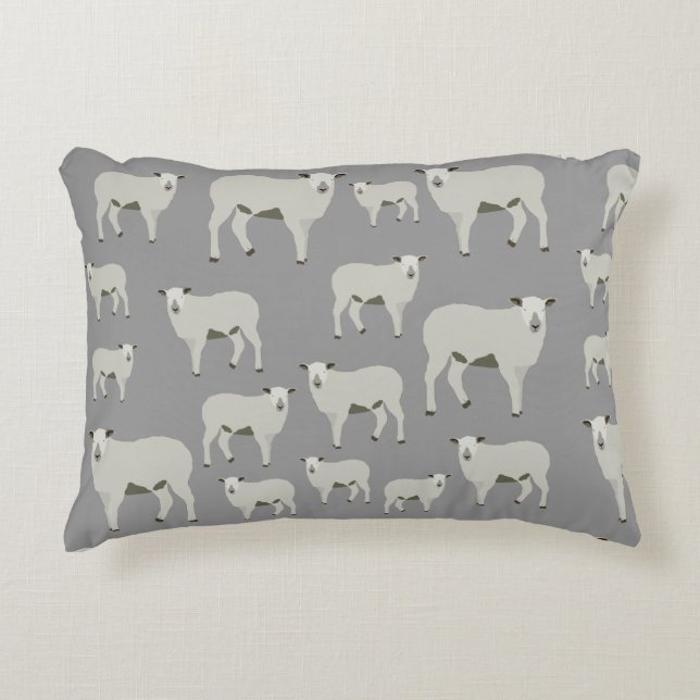 Cute Sheep & Lamb Farm Animal Pattern  Accent Pillow (Front)