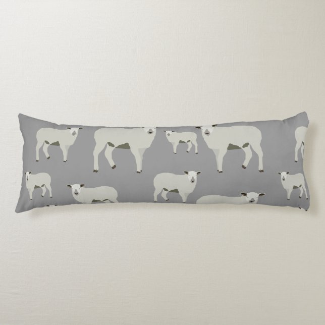 Cute Sheep & Lamb Farm Animal Pattern  Body Pillow (Front)