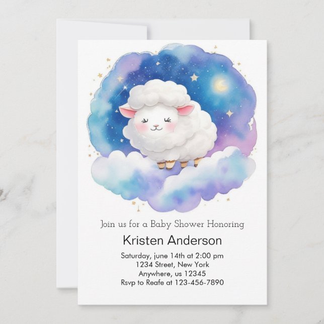 Cute Sheep Night Sky Boy Baby Shower Invitation (Front)