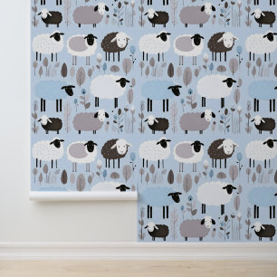 Cute Sheep Pastel Blue Colours Minimal Wallpaper