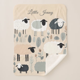 Cute Sheep Pastel Colours Minimal Personalized Sherpa Blanket
