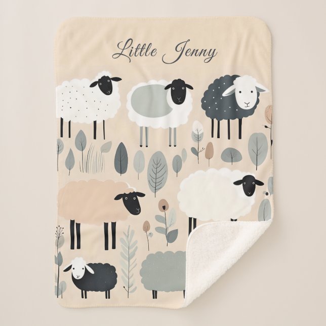 Cute Sheep Pastel Colours Minimal Personalized Sherpa Blanket (Front)