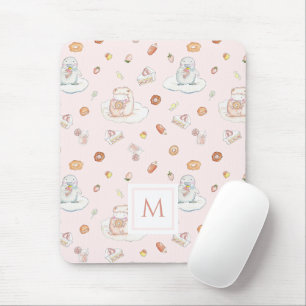 Cute Sheep & Penguin Sweets Pattern Pink Monogram Mouse Pad