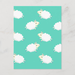 Cute sheep repeating pattern postcard
