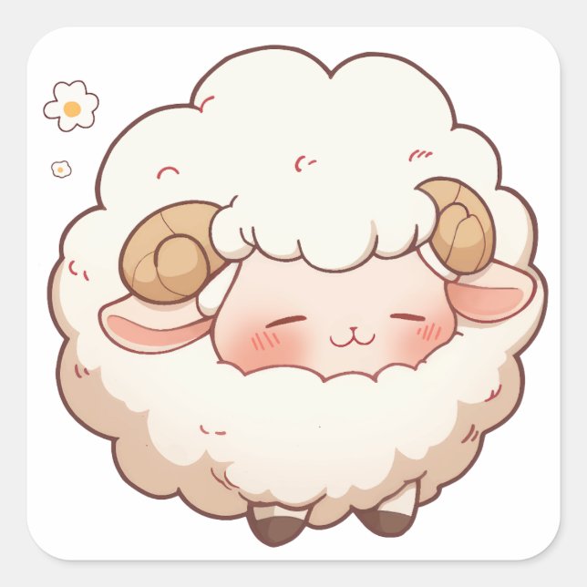 Cute Sheep Smile Square Sticker (Front)