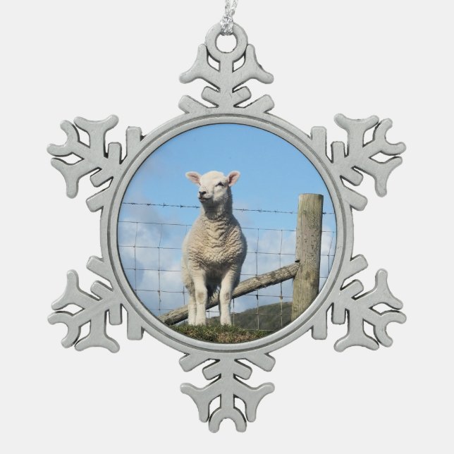 CUTE SHEEP SNOWFLAKE PEWTER CHRISTMAS ORNAMENT (Front)