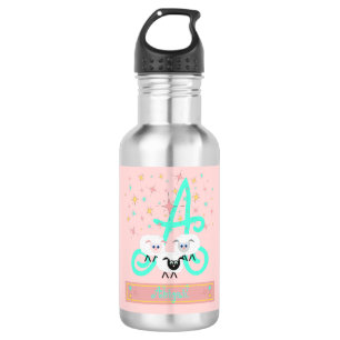 Cute Sheep & Stars Name & Initial Monogram Pink 532 Ml Water Bottle