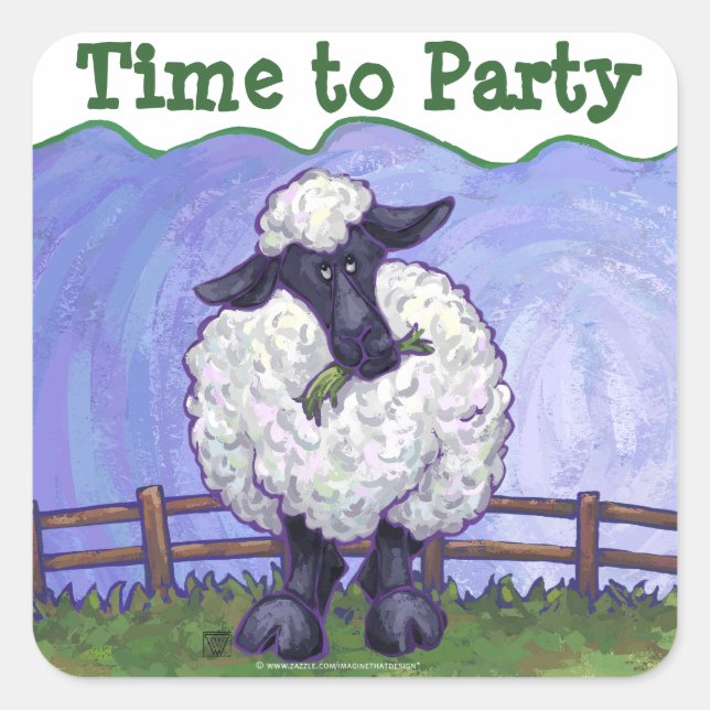 Cute Sheep Time to Party Square Sticker (Front)