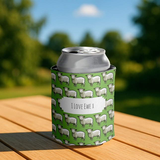 Cute Sheep White & Woolly Flock Pixel Art Pattern Can Cooler (Creator Uploaded)