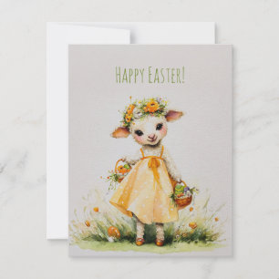 Cute sheep with flower crown for Easter holiday Card