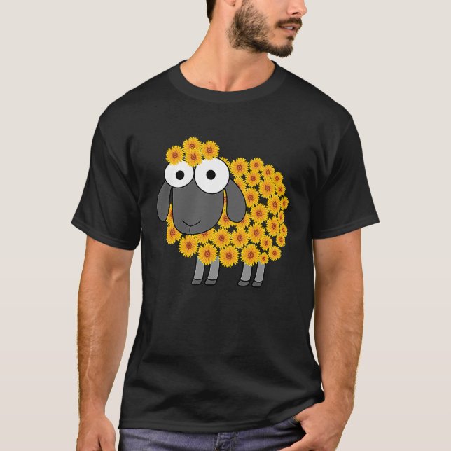 Cute Sheep With Flower Wool Farm Animal T-Shirt (Front)