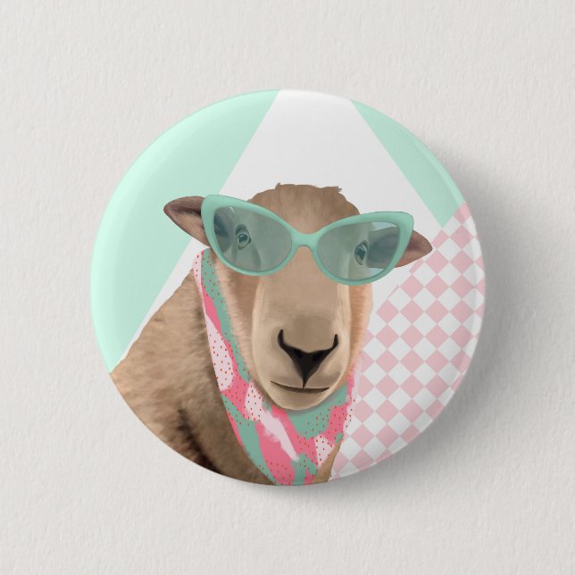 Cute Sheep With Glasses  2 Inch Round Button (Front)