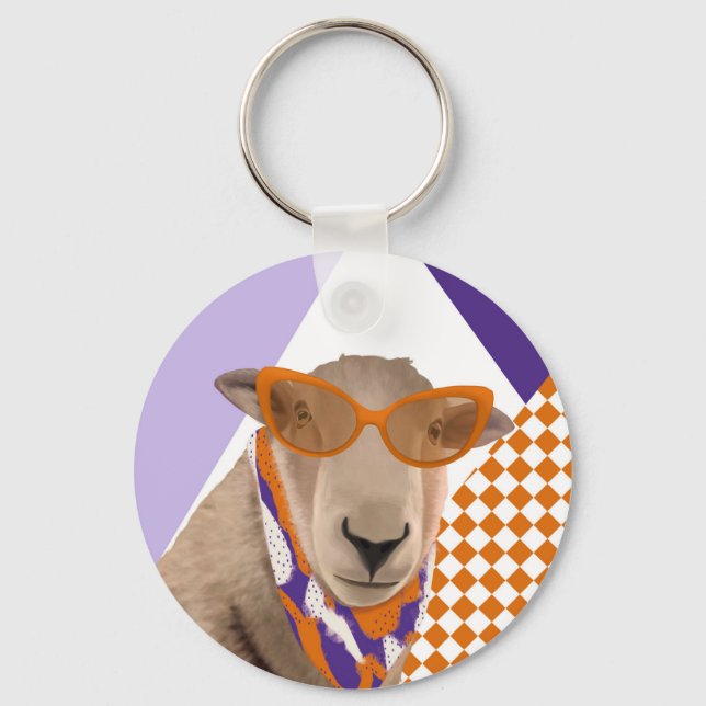 Cute Sheep With Glasses  Keychain (Front)