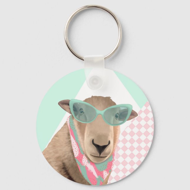 Cute Sheep With Glasses  Keychain (Front)