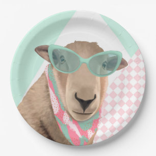 Cute Sheep With Glasses Paper Plate