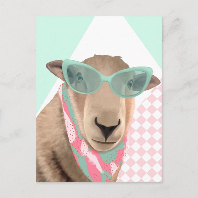 Cute Sheep With Glasses  Postcard (Front)