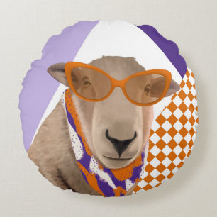 Cute Sheep With Glasses Round Pillow