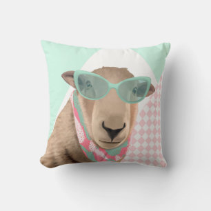 Cute Sheep With Glasses Throw Pillow