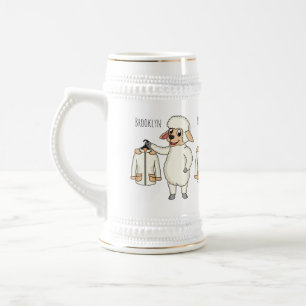 Cute sheep with jacket cartoon beer stein