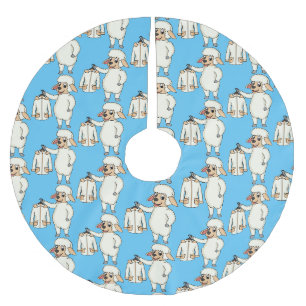 Cute sheep with jacket cartoon brushed polyester tree skirt