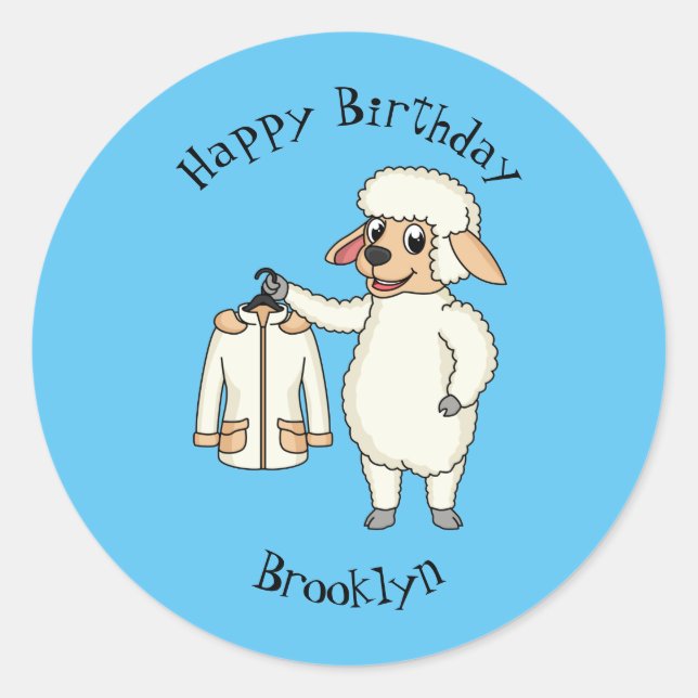 Cute sheep with jacket cartoon  classic round sticker (Front)