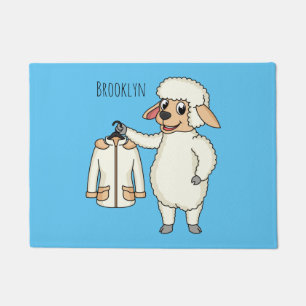 Cute sheep with jacket cartoon doormat