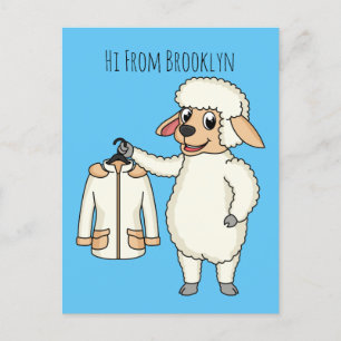 Cute sheep with jacket cartoon postcard