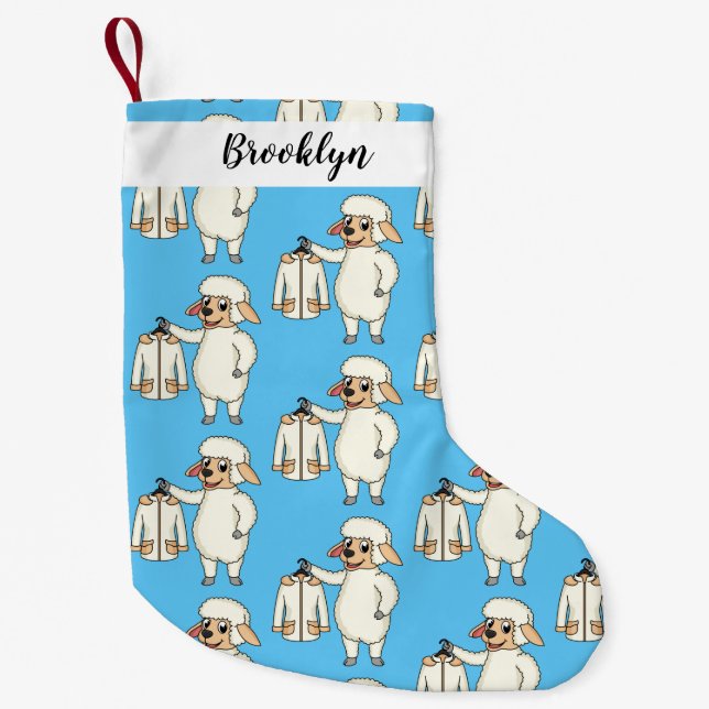 Cute sheep with jacket cartoon  small christmas stocking (Front)