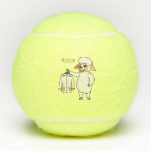 Cute sheep with jacket cartoon tennis balls