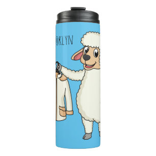 Cute sheep with jacket cartoon thermal tumbler