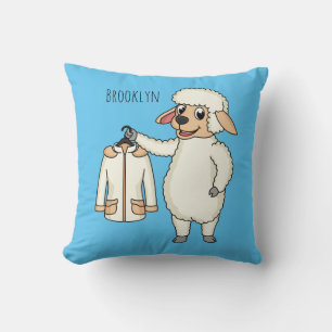 Cute sheep with jacket cartoon throw pillow