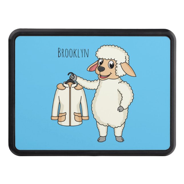 Cute sheep with jacket cartoon trailer hitch cover (Front)