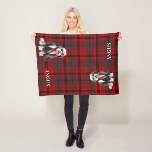 Cute Sheepdog and Red Plaid Personalized Pet Fleece Blanket