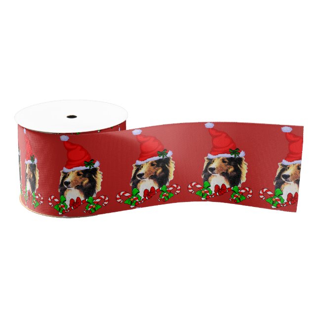 Cute Sheltie Christmas Merry Grosgrain Ribbon (Spool)