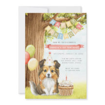 Cute Sheltie Dog Birthday Party Invitation