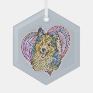Cute Sheltie Dog Mom Lover Heart  Glass Ornament