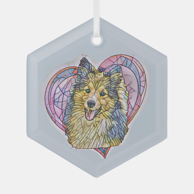 Cute Sheltie Dog Mom Lover Heart  Glass Ornament (Front)