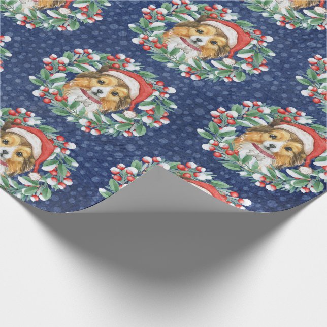 Cute Sheltie in Christmas Wreath Wrapping Paper (Corner)