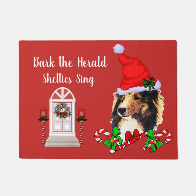 Cute Sheltie Santa Christmas  Doormat (Front)