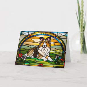 Cute Sheltie Stained Glass Card