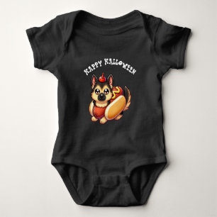 Cute Shepherd Dog with Hot Dog Costume Halloween Baby Bodysuit
