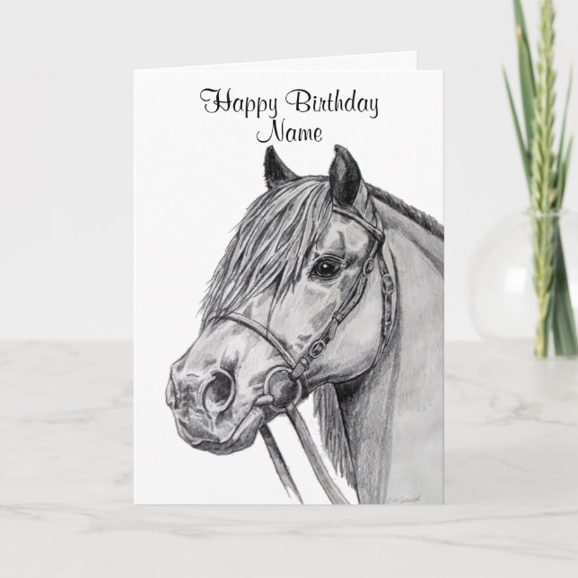 Cute Shetland Pony Pencil Happy Birthday Card (Front)