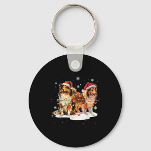 Cute Shetland Sheepdog Dog Christmas Lights Xmas H Keychain