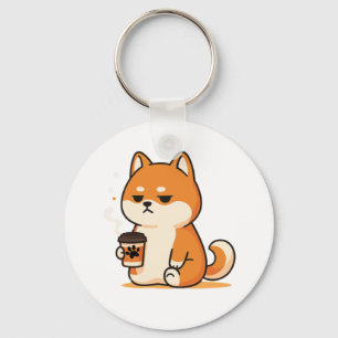 Cute shiba dog coffee lover Design- Keychain