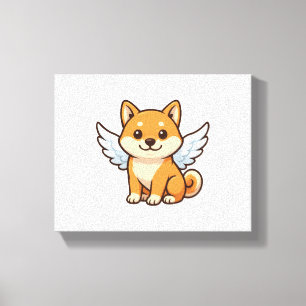 Cute Shiba Inu angel cartoon dog happiness Canvas Print