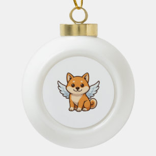 Cute Shiba Inu angel cartoon dog happiness Ceramic Ball Christmas Ornament