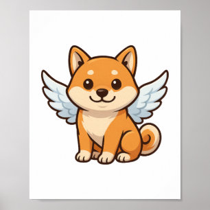 Cute Shiba Inu angel cartoon dog happiness Poster