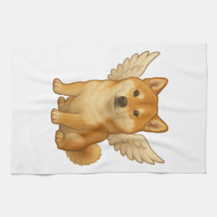 Cute Shiba Inu angel cartoon happy dog Kitchen Towel