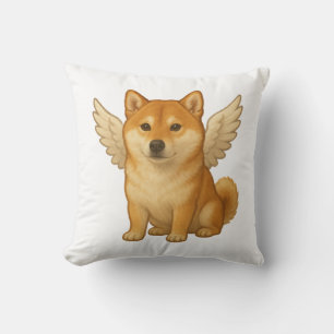 Cute Shiba Inu angel cartoon happy dog Throw Pillow